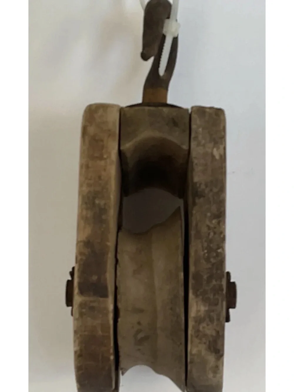 Vintage Wooden Barn Pully Wood Wheel W/ Iron Hook Great Display